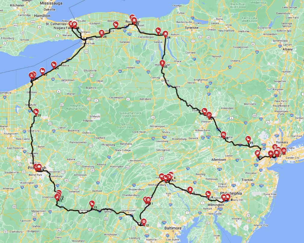 USA  RV trip planner Philadelphia to New York motorhome route plan